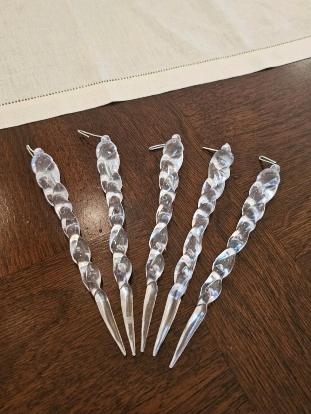 Lot Of 5 Vintage Clear Plastic Swirl Icicle Ornament Christmas 5"